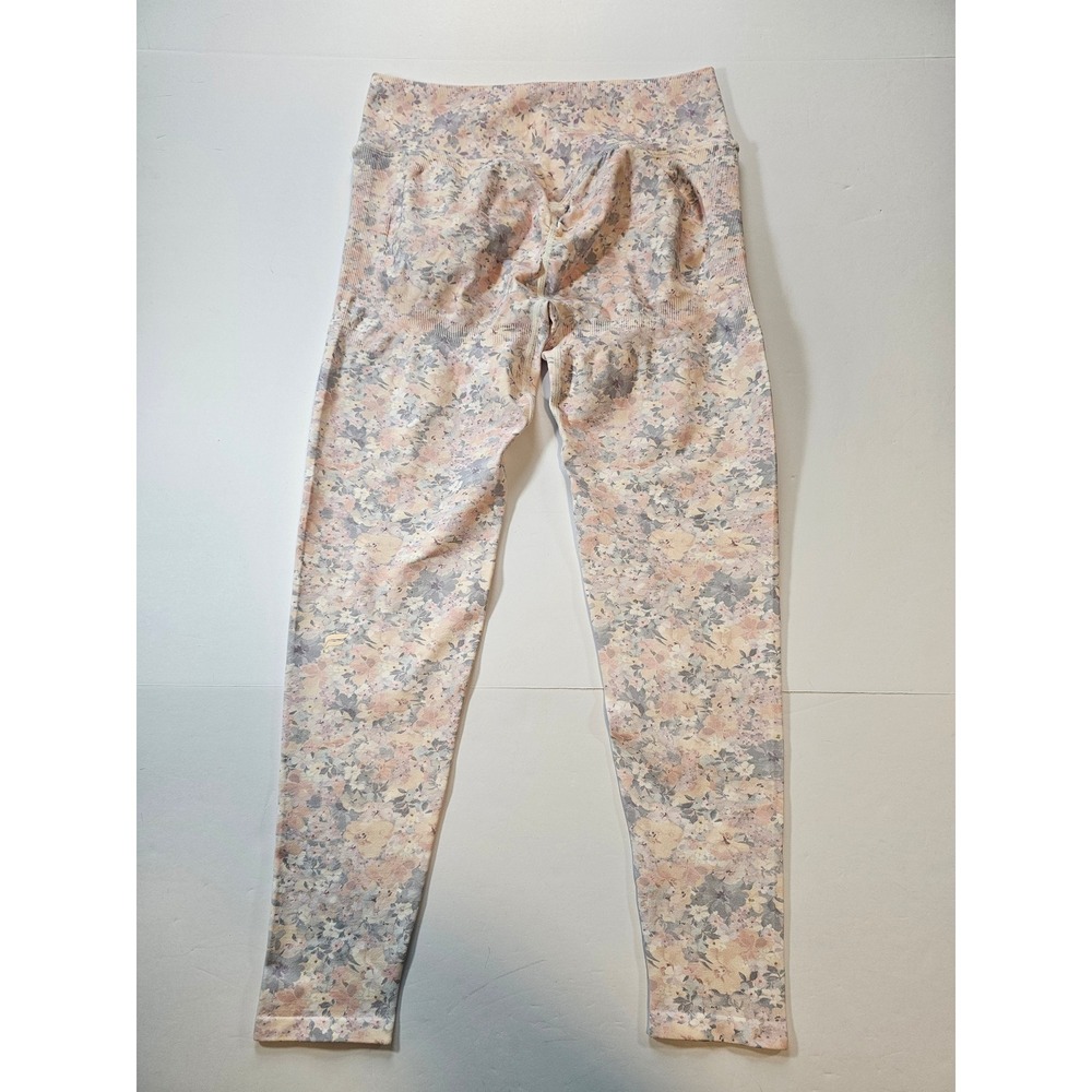 Fabletics Seamless Leggings Womens L Floral Pink Scrunched High Waist Yoga New - Picture 2 of 5